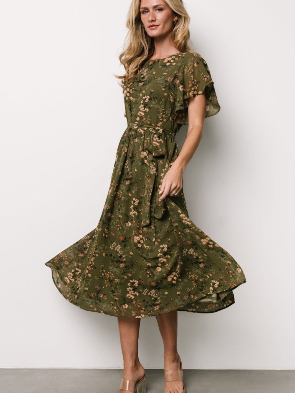 Baltic Born Laurel Midi Dress | Olive Floral, Size 1XL